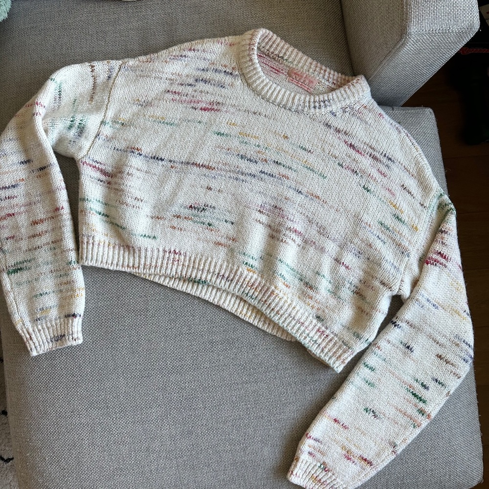 UO ivory and colorful striped cropped sweater